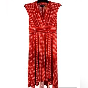 Small Perceptions sleeveless, red polka dot high, low dress. Excellent condition